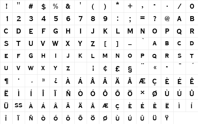 CopperplateTBolConRo1 Regular  glyph index