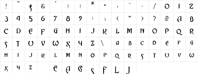 Asrafel Medium  glyph index
