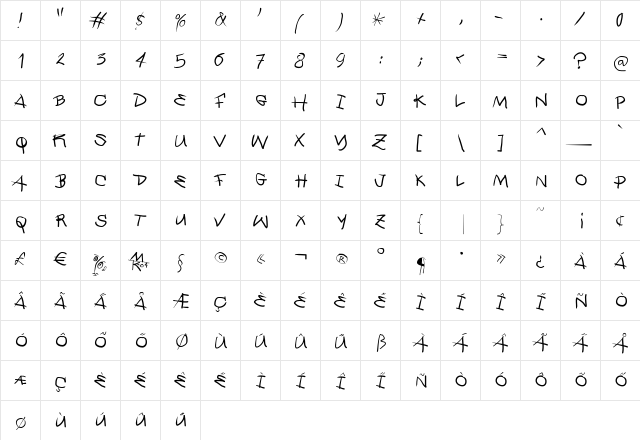 QuickMary Regular  glyph index