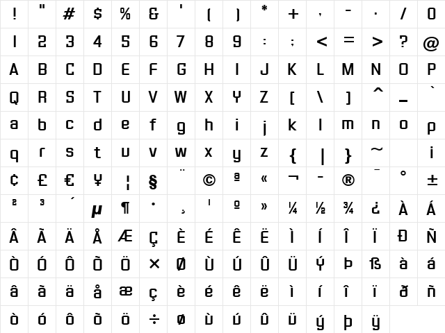 Gasoline Sans BTN Bold  glyph index