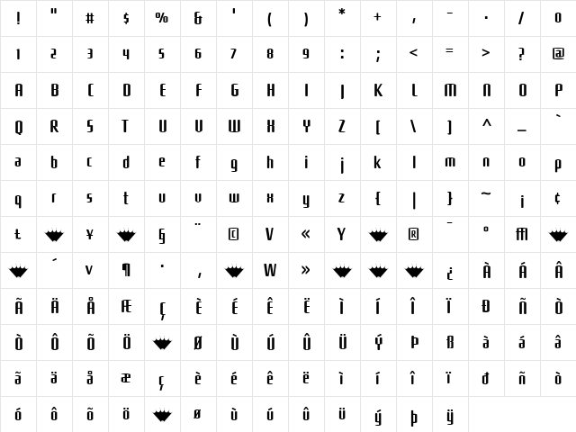 Shimano Regular  glyph index