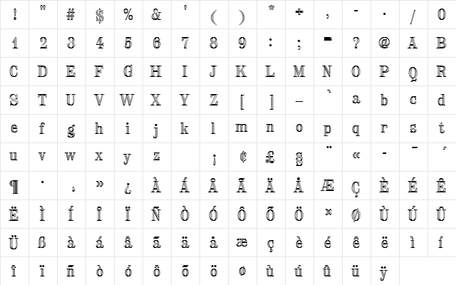 ChiselDOu1 Regular  glyph index