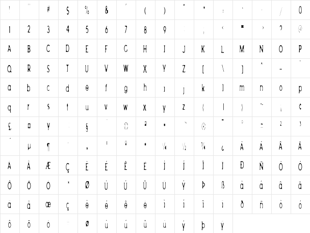 AchillesBlurLight Tall  glyph index