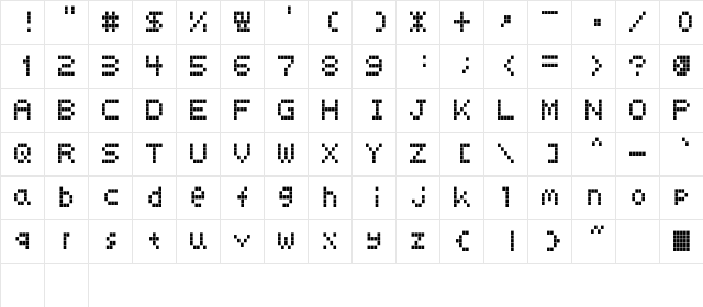 LCD Regular  glyph index
