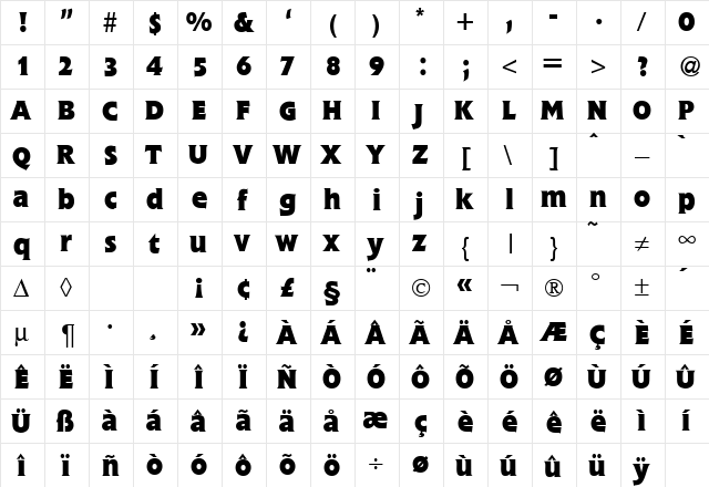 FlemingHeavy Regular  glyph index