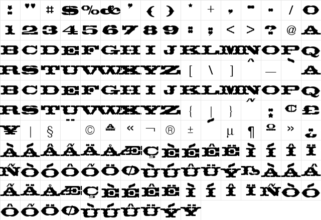 ThunderBay Regular  glyph index