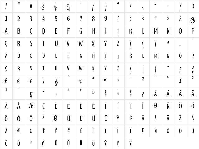 Fontana ND Ee SC Light  glyph index