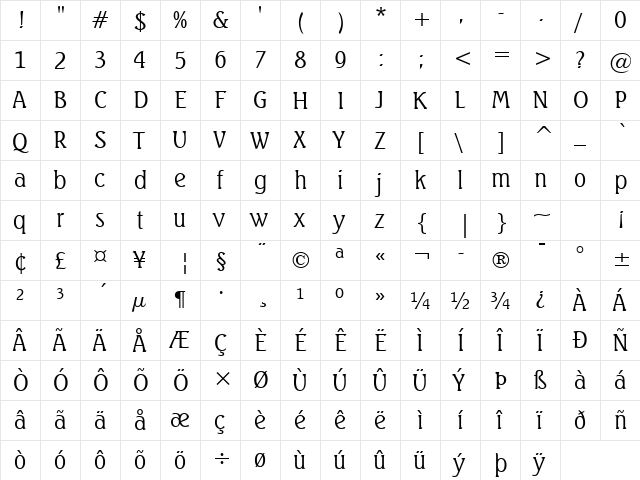 Seagull Light  glyph index