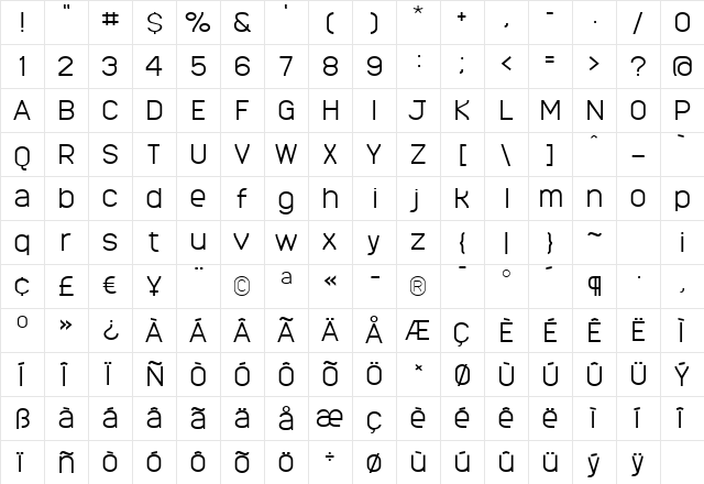 MonarkLight Regular  glyph index