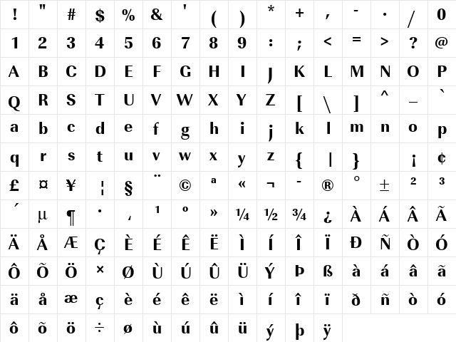 URWImperialTExtBolNar Regular  glyph index