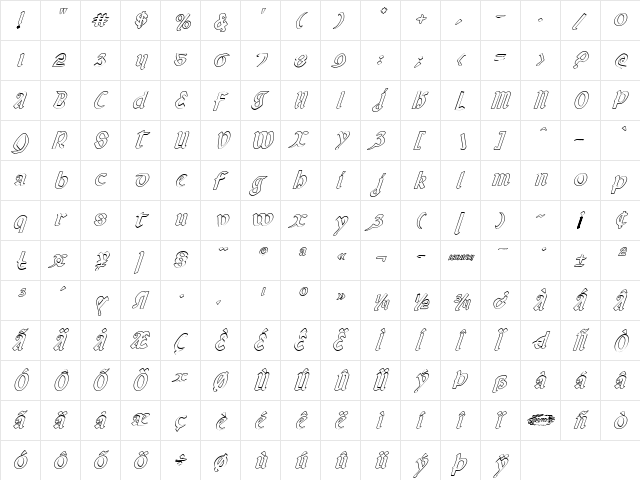 Valerius Outline Italic Italic  glyph index