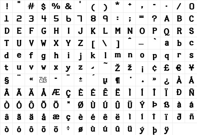 Halter Regular  glyph index