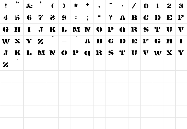 DirtyBaker'sDozen Regular  glyph index