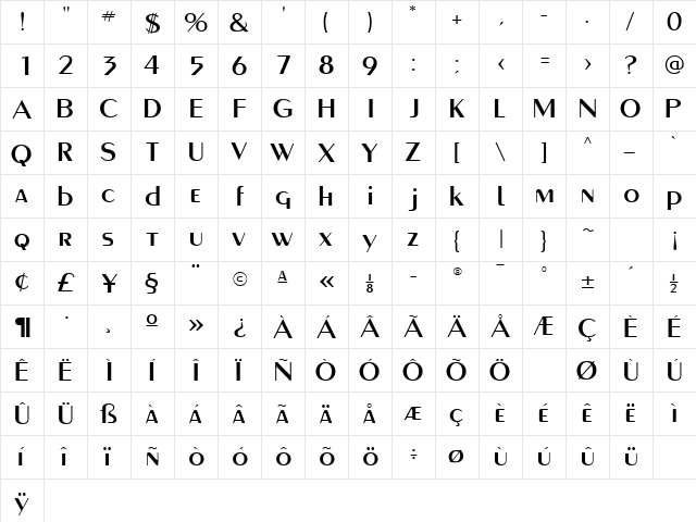 PaqueteSSK Regular  glyph index