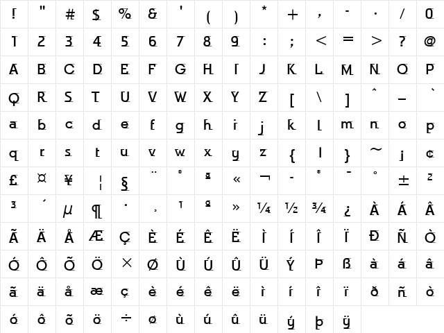 Odyssee ITC Medium  glyph index