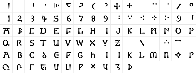 Moneta Regular  glyph index