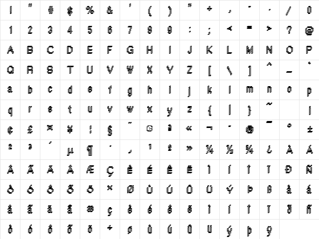 DTCRoughM44 Regular  glyph index