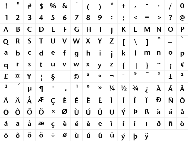 StoneSansITC Regular  glyph index