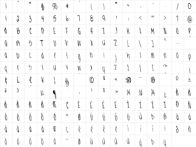 Jenna Regular  glyph index