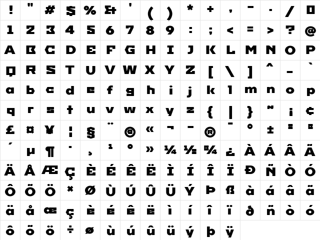 Imperial One Regular  glyph index