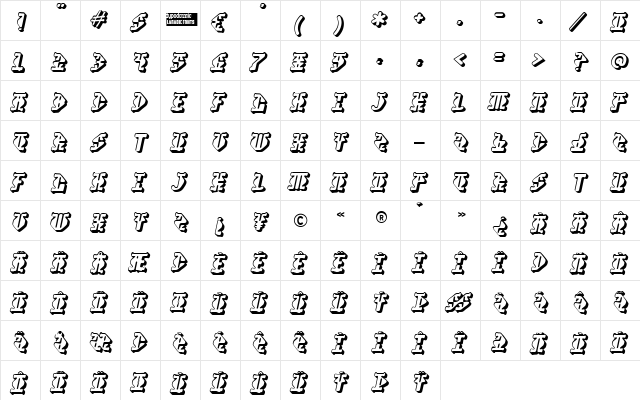 Stupefaction 3D Regular  glyph index