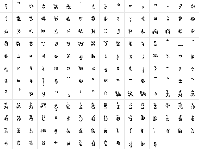 PF Amateur Shadow  glyph index