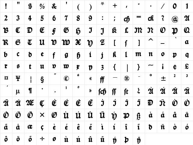 DS Ballade Regular  glyph index