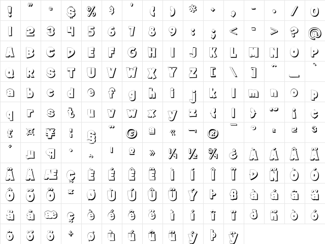 Jan Brady Shadow Regular  glyph index