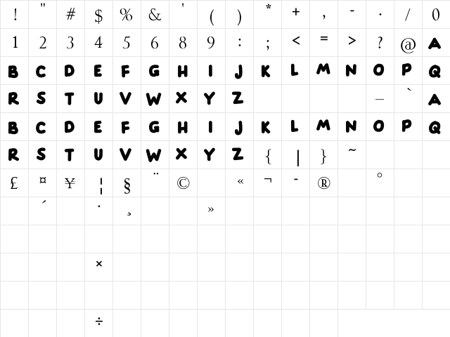 HAPPINESS Regular  glyph index