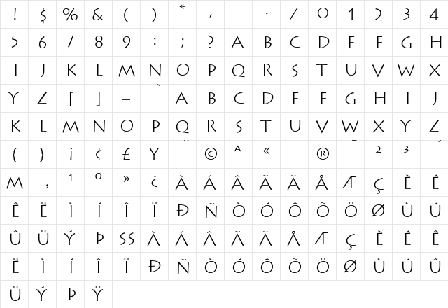 Lithos Light Regular  glyph index