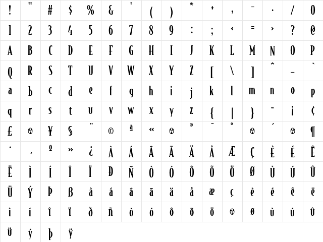 BodegaSerif Medium  glyph index