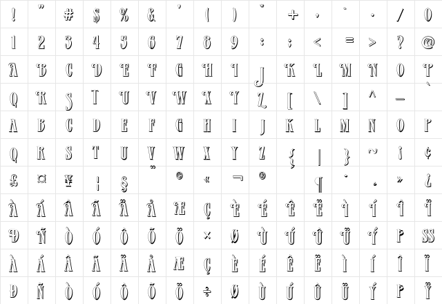 Verve Shadow Regular  glyph index