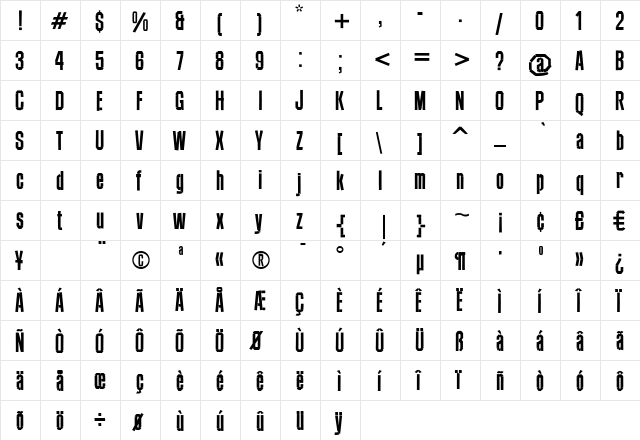 Red Tape Condensed Regular  glyph index