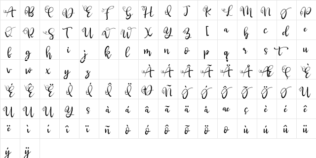 Suci Marwati Regular  glyph index