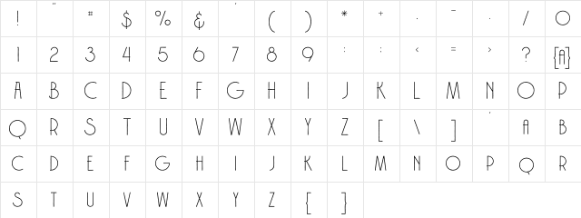 Brodo Thin Grunge Thin Grunge  glyph index