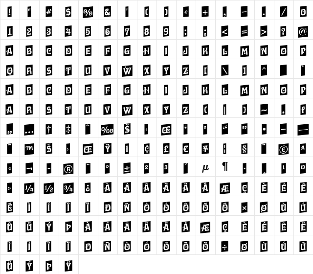 a_LuggerCmUp Regular  glyph index