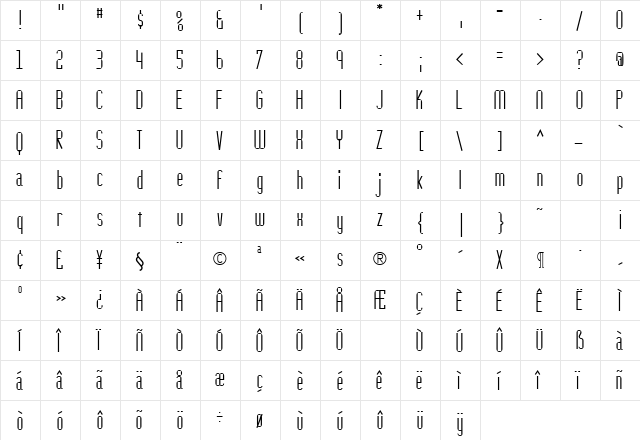 SlimpiSquares Regular  glyph index