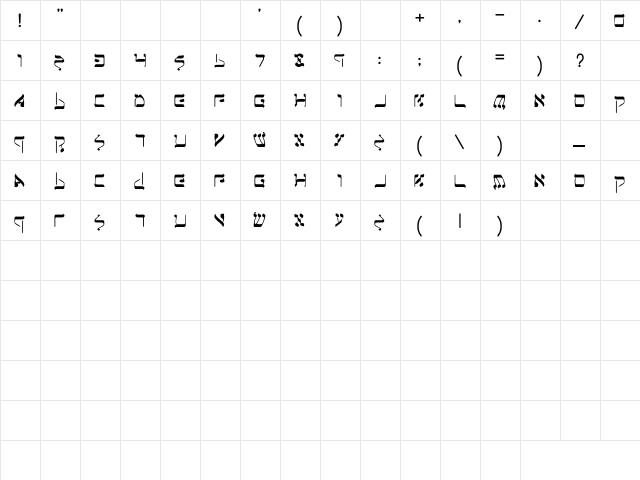 Jerusalem Regular  glyph index