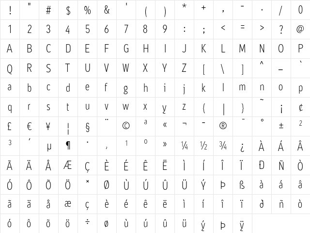 Ayumi Pro Light  glyph index