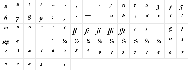 ACaslonExp Bold Italic  glyph index