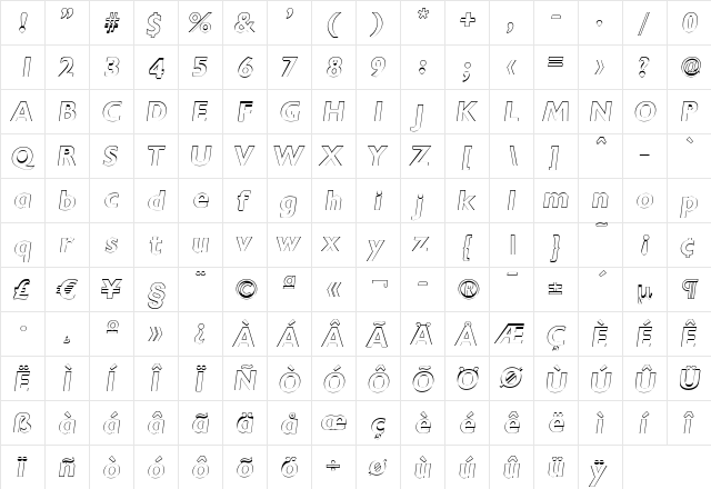 DavidBeckerOutline Bold Italic  glyph index