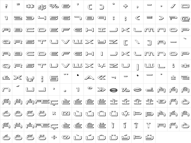 Antietam 3D Regular  glyph index