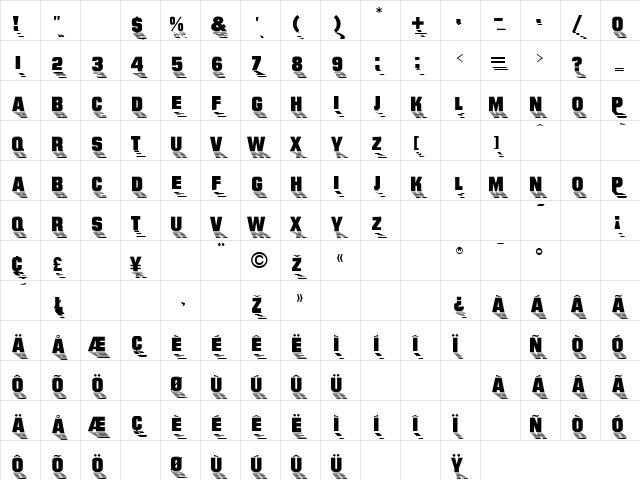 Sundown Regular  glyph index