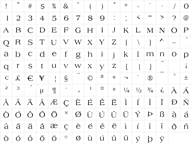 Almeria Regular  glyph index