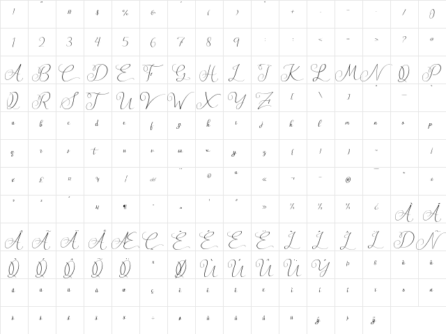 Bartholomeo Regular  glyph index
