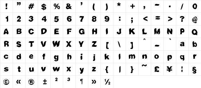 Hyto Regular  glyph index