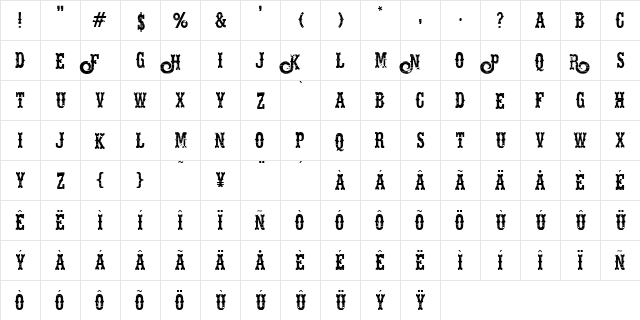 Hells Rider Decay Regular  glyph index