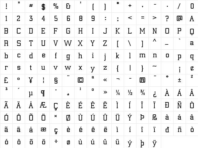 Electrum ADF Exp Lt Bold  glyph index