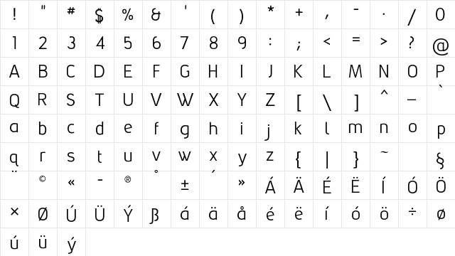Grabstein Sans CE Regular  glyph index