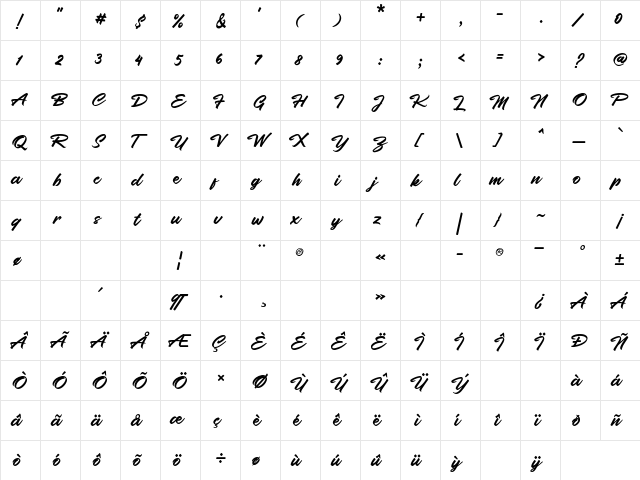 Brigan Regular  glyph index